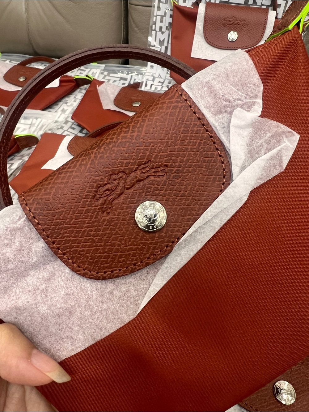 New Longchamp Le Pliage Recycled Canvas Cosmetics Case - Chestnut - Picture 3 of 11